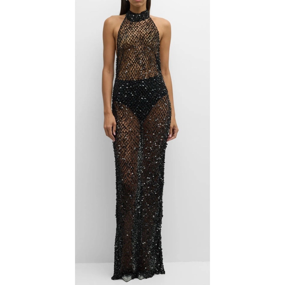 LAPOINTE Sequin Embellished Net Mesh Gown Dress. Long, Stunning, Sexy $1700 Sz 8